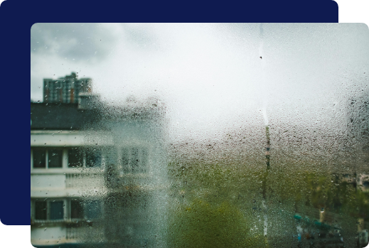 A grimy, unwashed facility window blocking natural light and distorting the exterior view