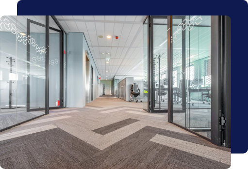 A pristine corporate office space following systematic post-construction cleaning and dust elimination