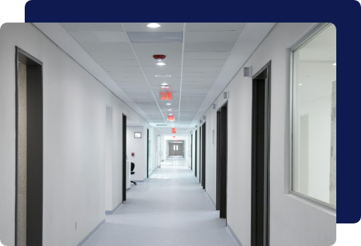 A pristine corporate hallway after a professional move-in cleaning service, ready for immediate business operations
