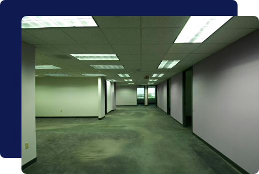 A vacant, neglected office suite requiring a professional move-out deep clean before a new tenant moves in