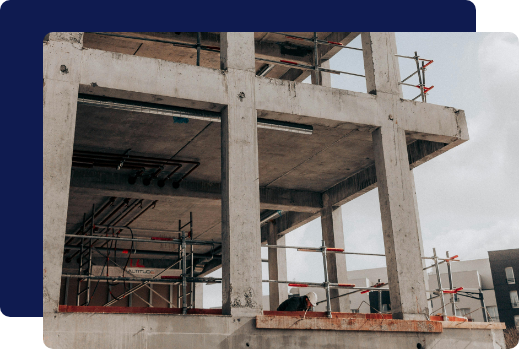 Commercial building under construction with concrete structure